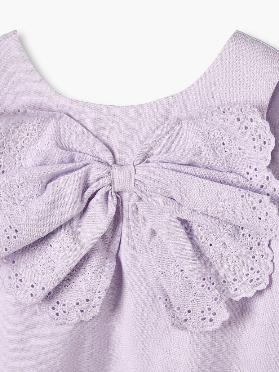 Round Neck Sleeveless Romper with Embroidered Bow