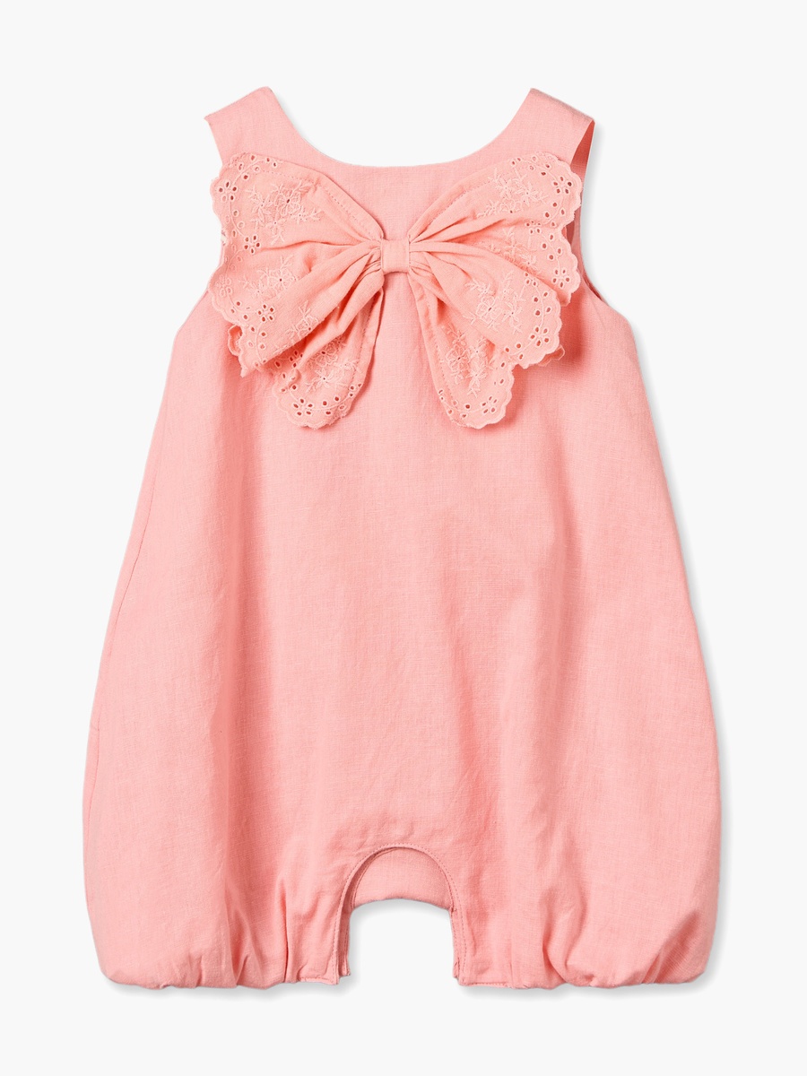 Crew Neck Sleeveless Romper with Embroidered Bow