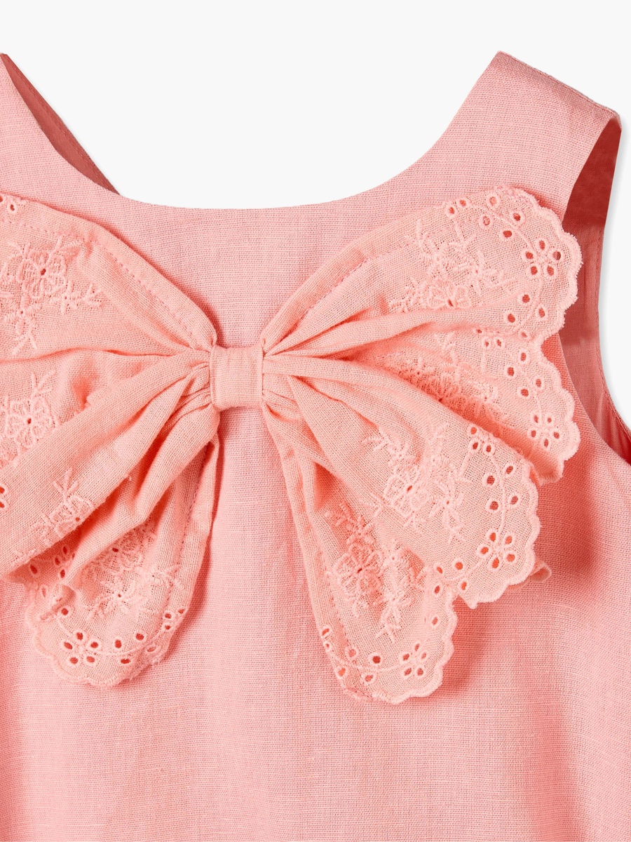 Crew Neck Sleeveless Romper with Embroidered Bow