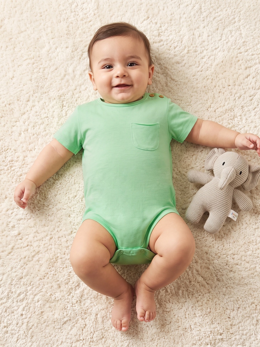 Pack of 2 Crew Neck Short Sleeves Bodysuit with Pocket