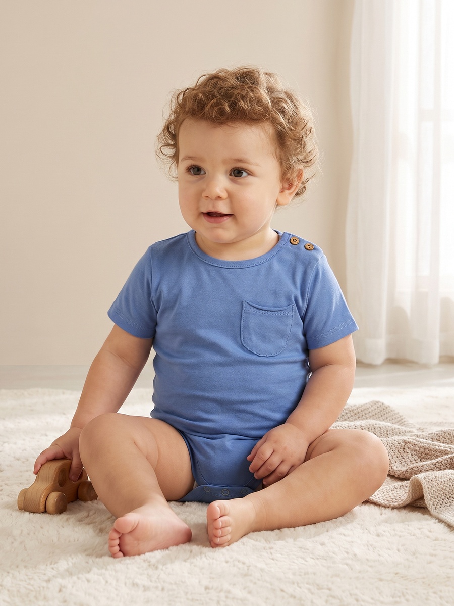 Pack of 2 Round Neck Short Sleeves Bodysuit with Pocket