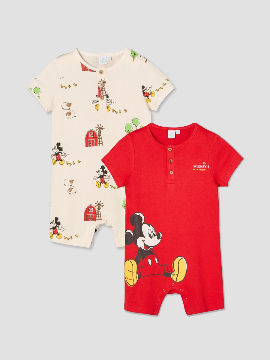 Henley Neck Short Sleeves Romper with Winnie-the-Pooh Print