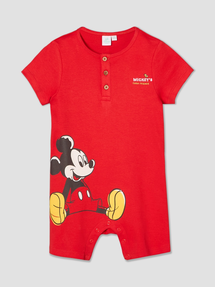 Henley Neck Short Sleeves Romper with Winnie-the-Pooh Print