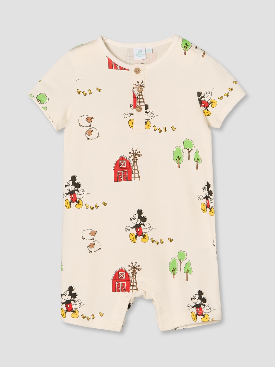 Henley Neck Short Sleeves Romper with Winnie-the-Pooh Print