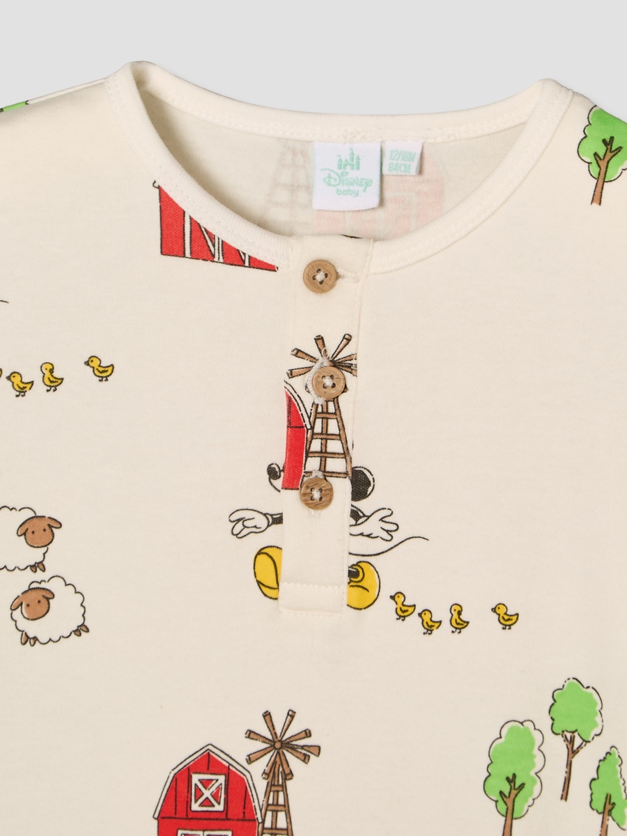 Henley Neck Short Sleeves Romper with Winnie-the-Pooh Print