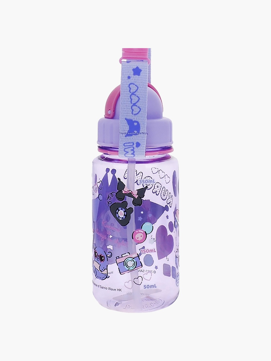 Kuromi Print Water Bottle with Straw and Strap Handle - 540 ml