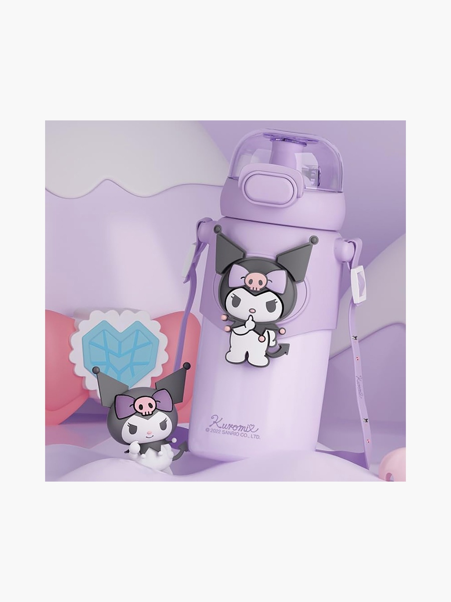 Kuromi Print Water Bottle with Spout and Flip Lid - 480 ml