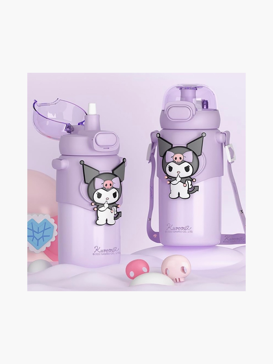 Kuromi Print Water Bottle with Spout and Flip Lid - 480 ml