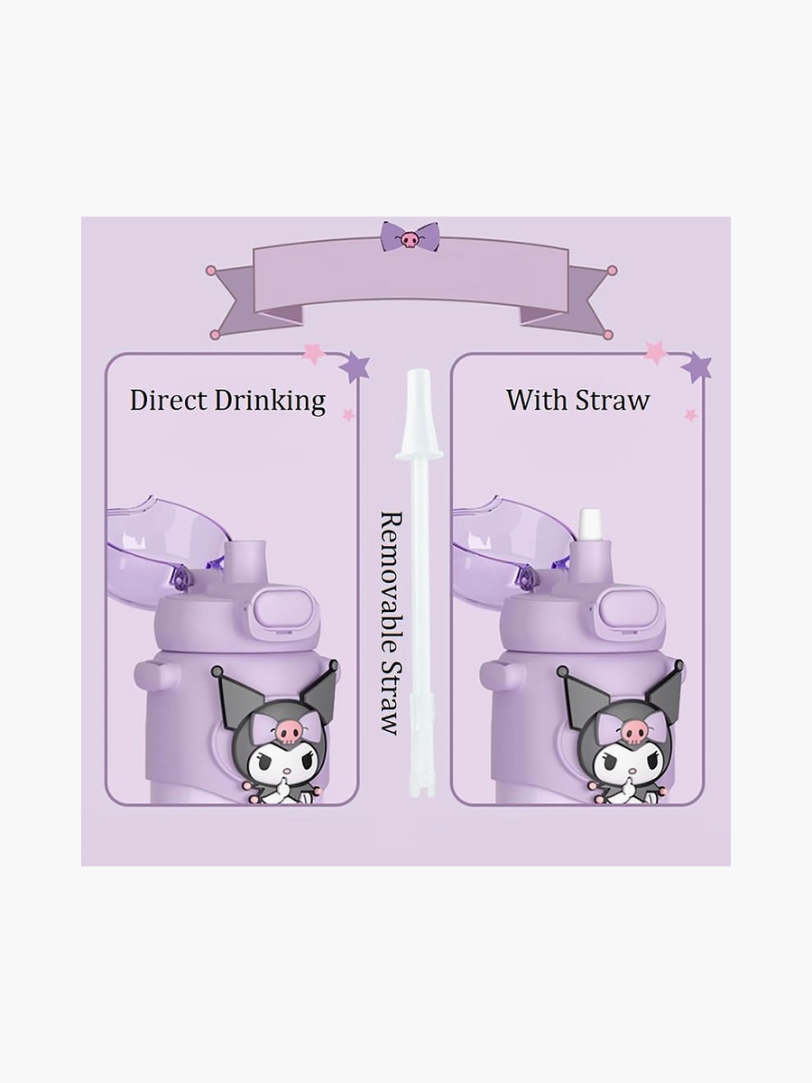 Kuromi Print Water Bottle with Spout and Flip Lid - 480 ml