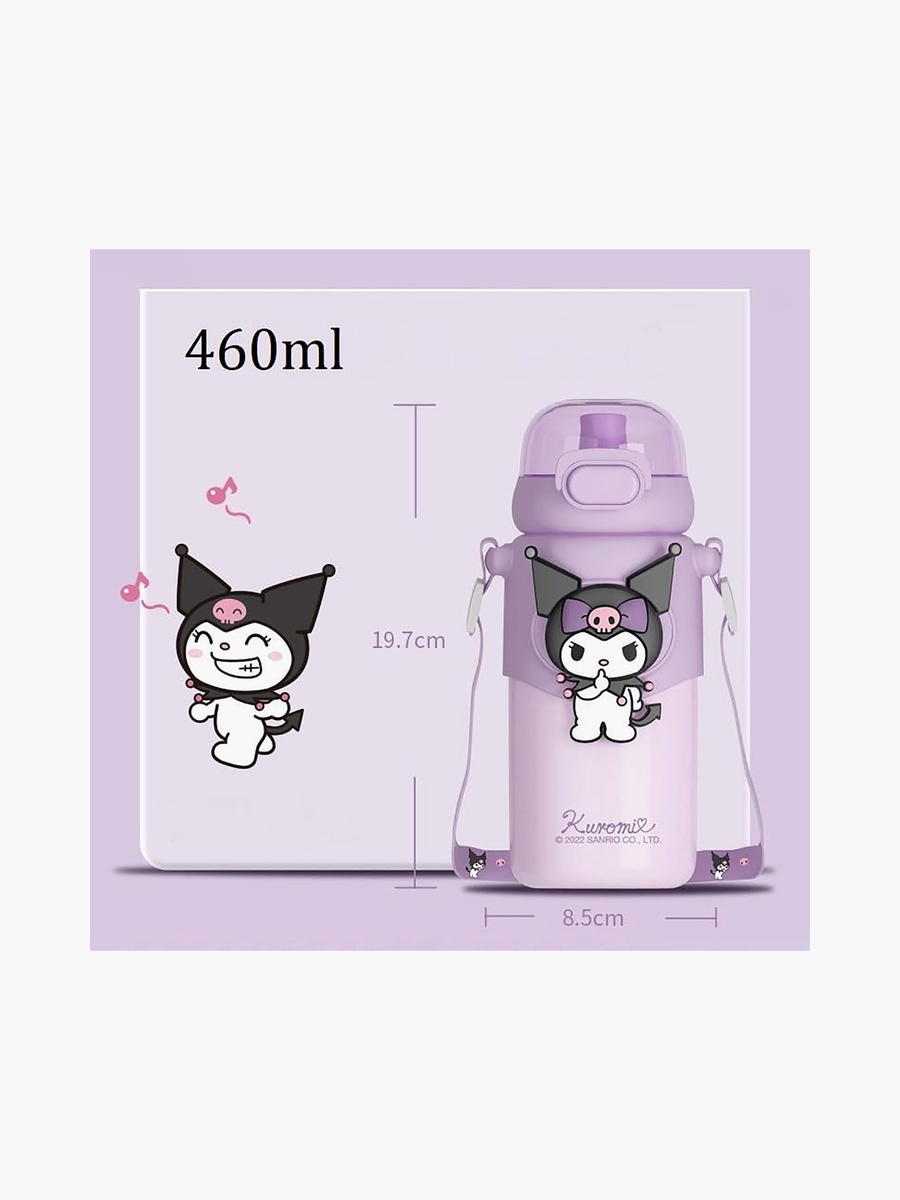 Kuromi Print Water Bottle with Spout and Flip Lid - 480 ml