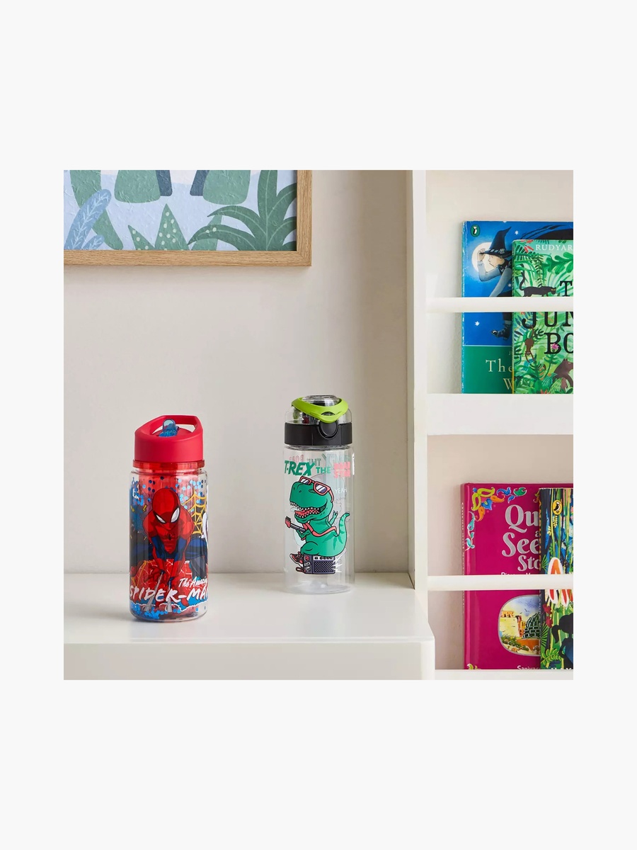 Spider-Man Print Water Bottle with Flip Spout and Handle - 330 ml