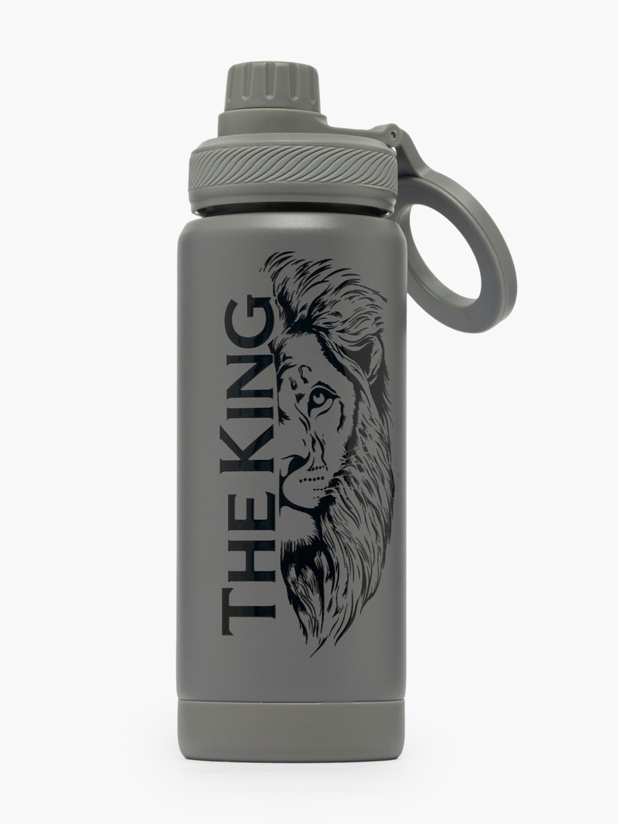 Lion Print Stainless Steel Water Bottle with Ring Handle