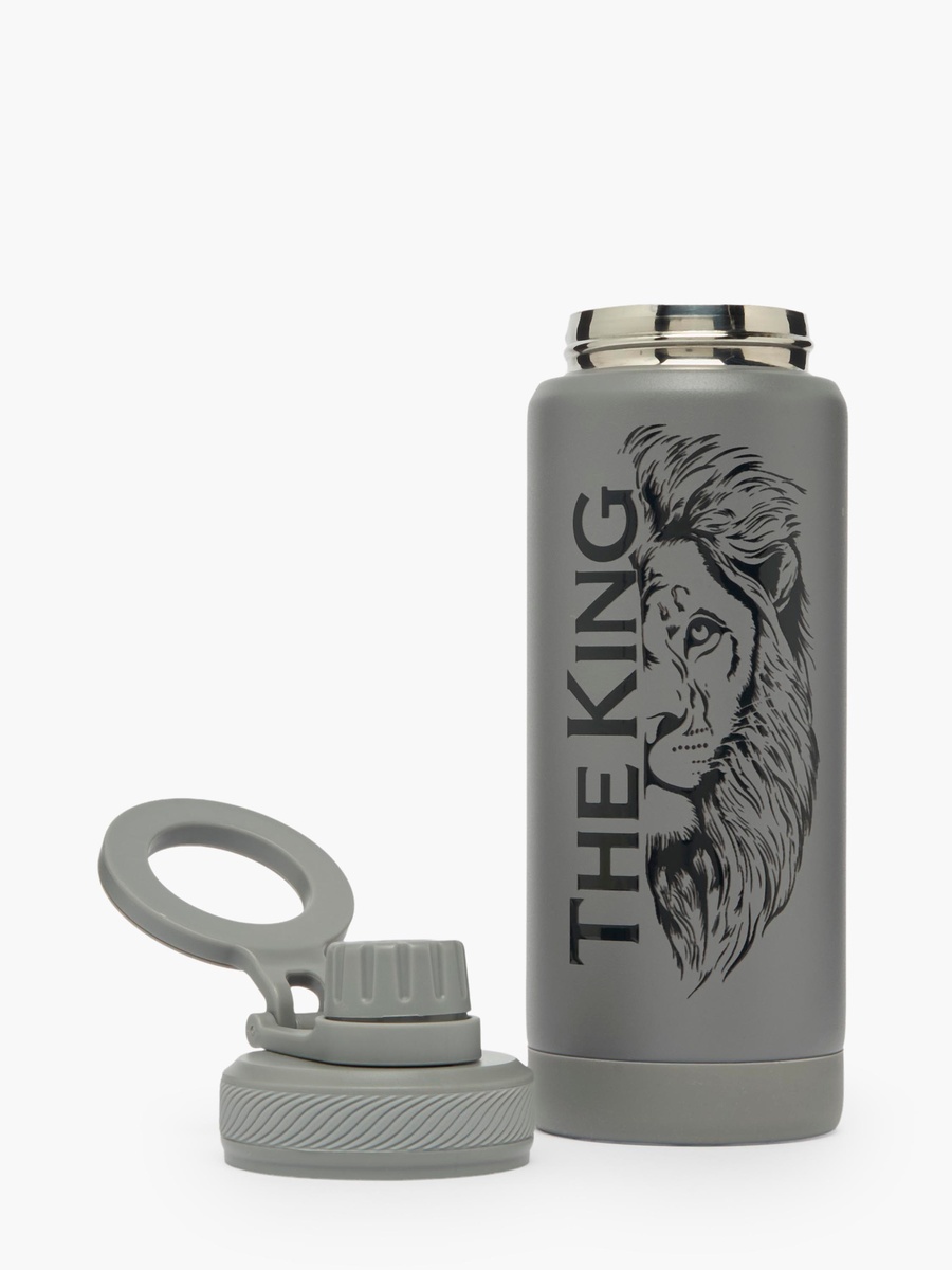 Lion Print Stainless Steel Water Bottle with Ring Handle