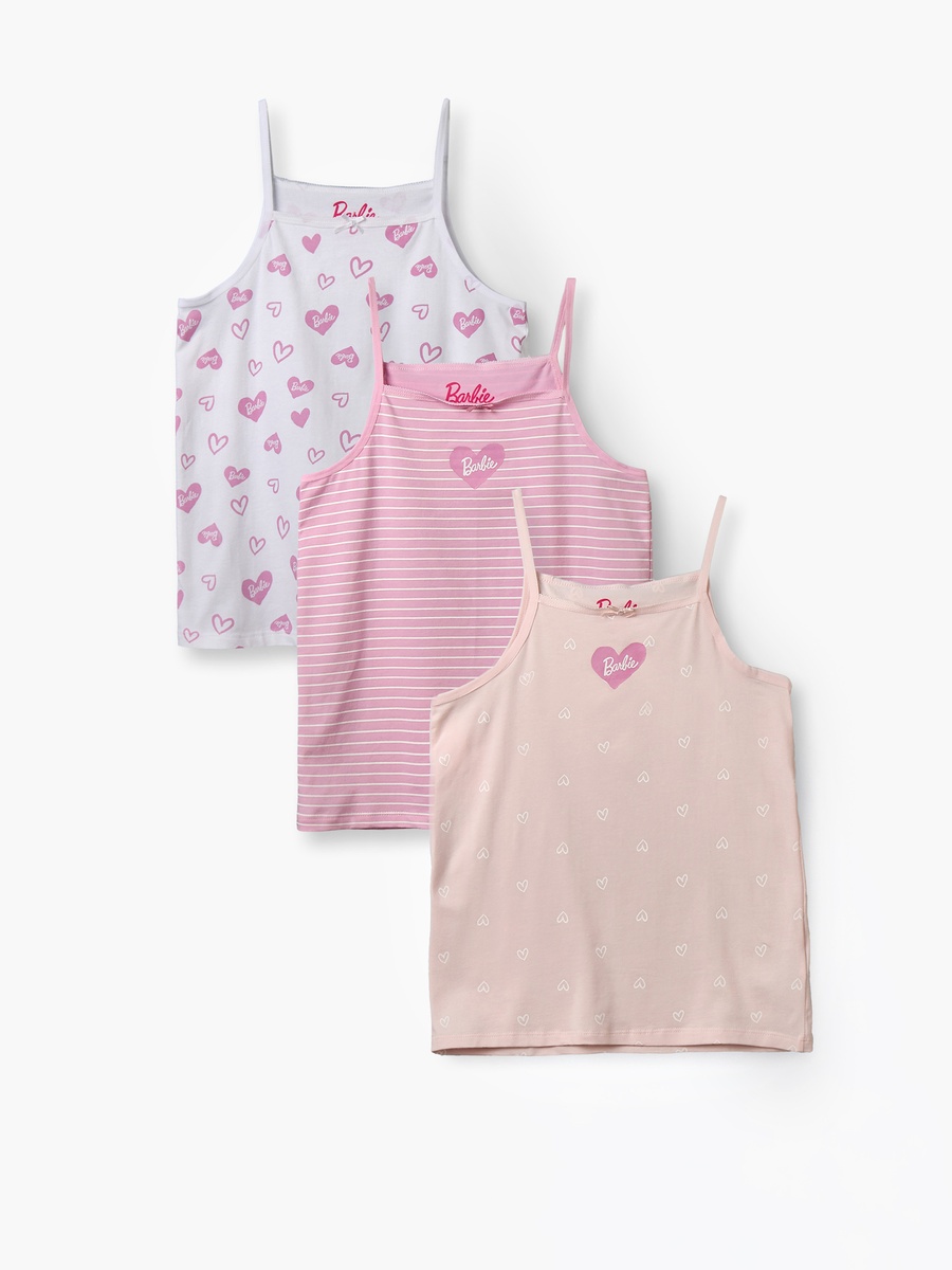 Pack of 3 Cotton Vests with Barbie Print