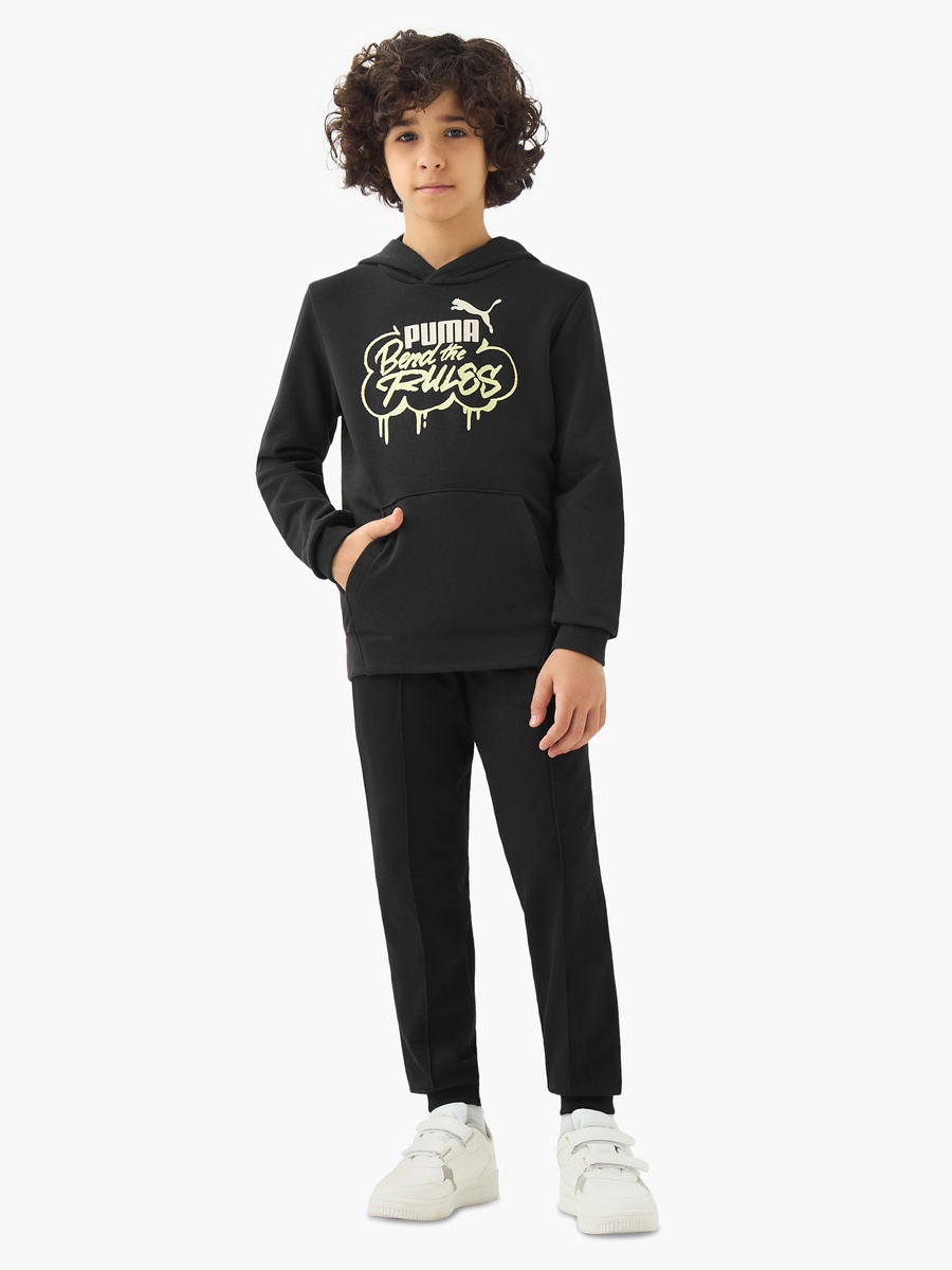 Boys Hooded Sweatshirt with Slogan Print - Cotton - Long Sleeves