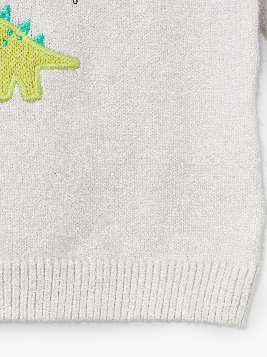 Crew Neck Sweater with Dinosaur Embroidery