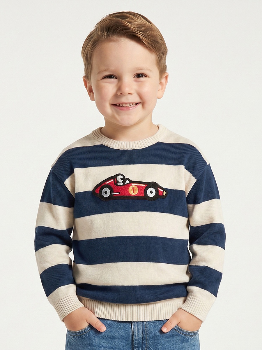 Racing Car Striped Sweater with Long Sleeves