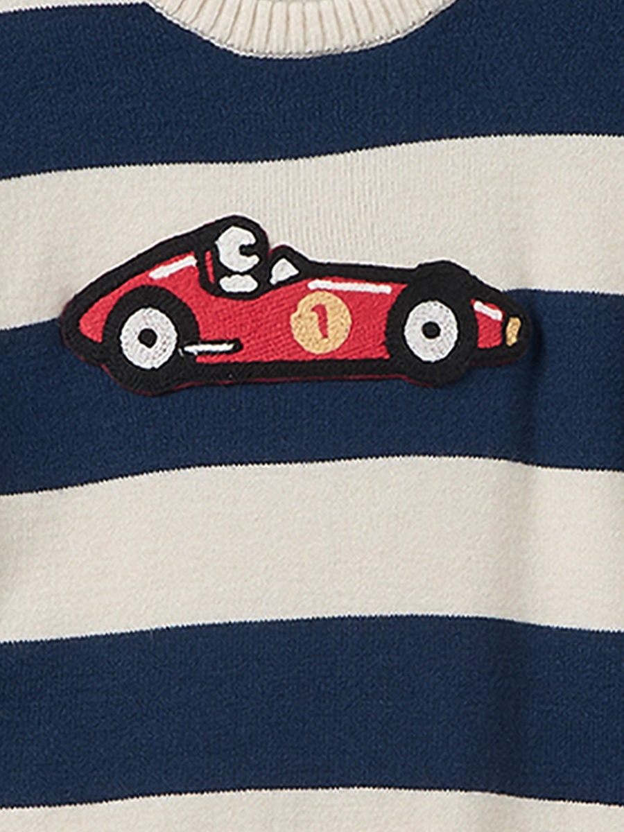 Racing Car Striped Sweater with Long Sleeves