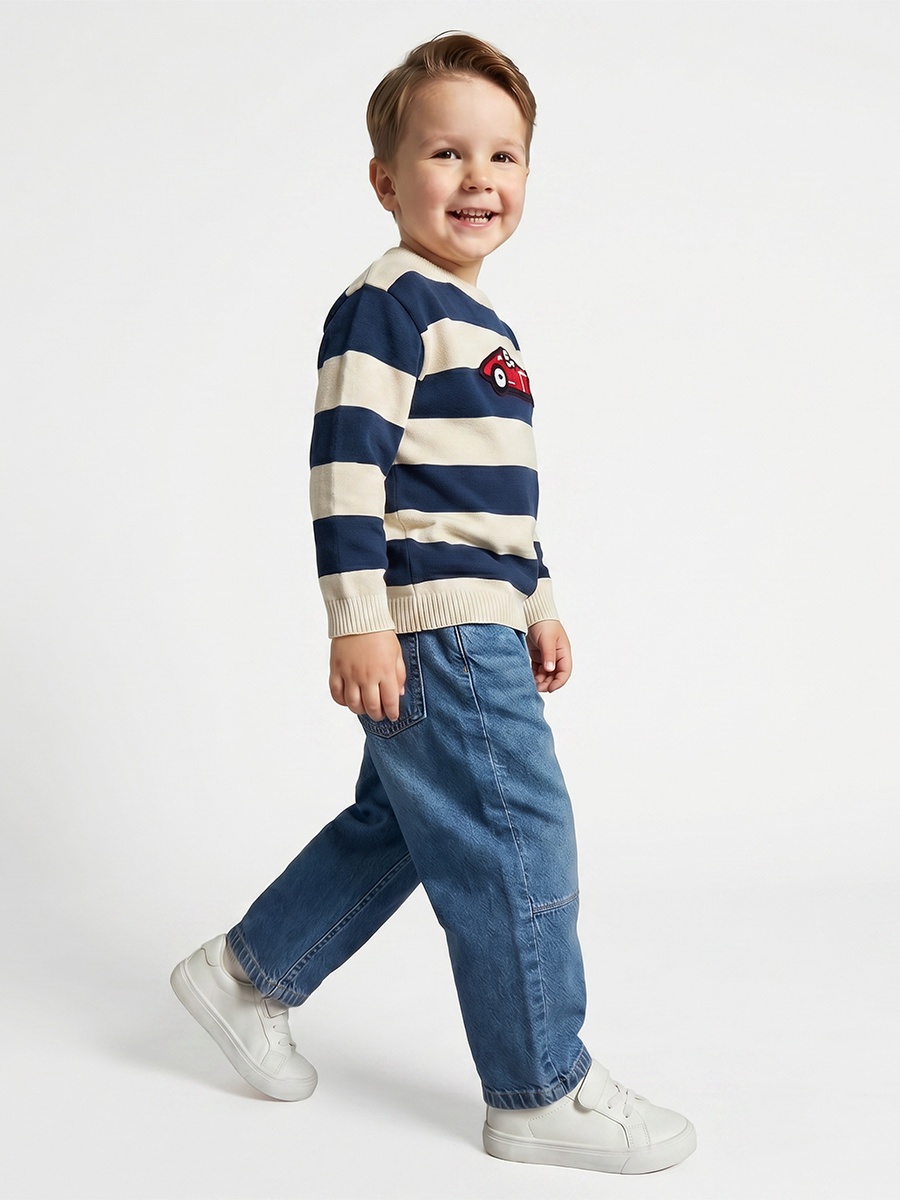 Racing Car Striped Sweater with Long Sleeves