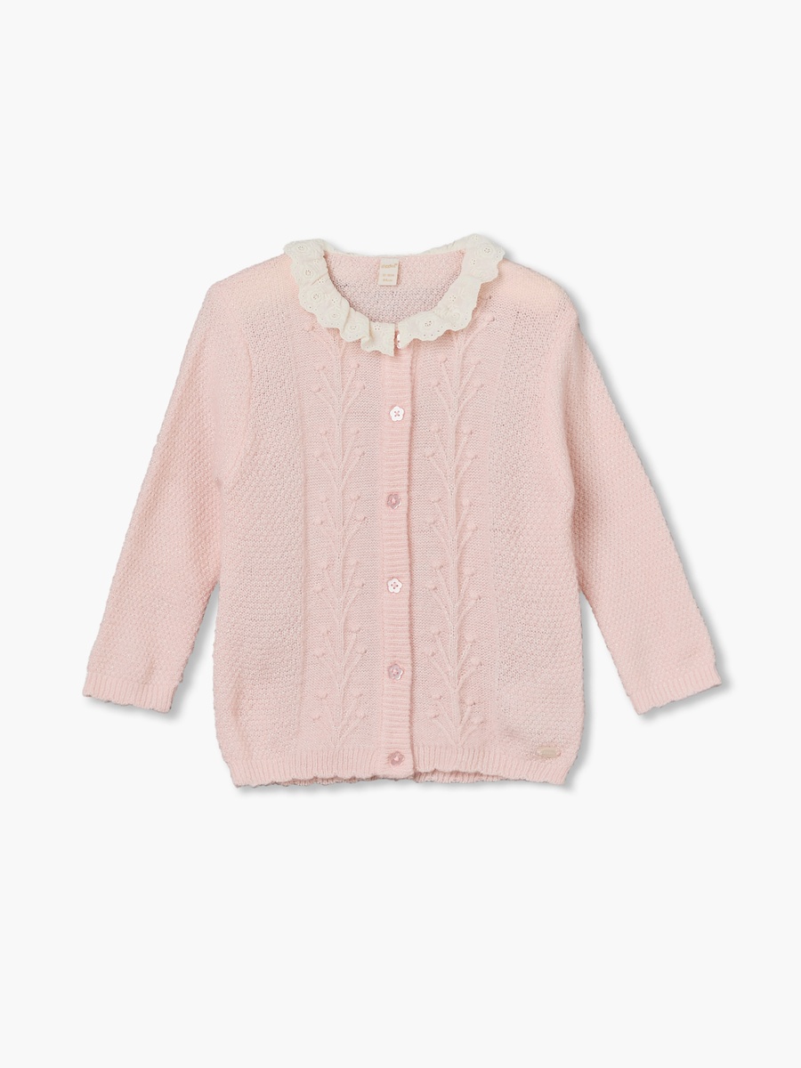 Ruffle Collared Cardigan with Embroidery