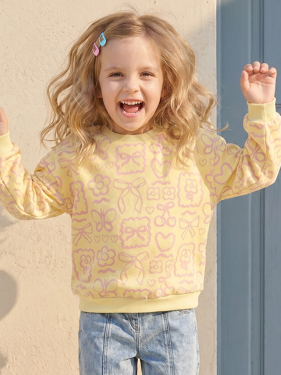 Butterfly Print Sweatshirt with Long Sleeves