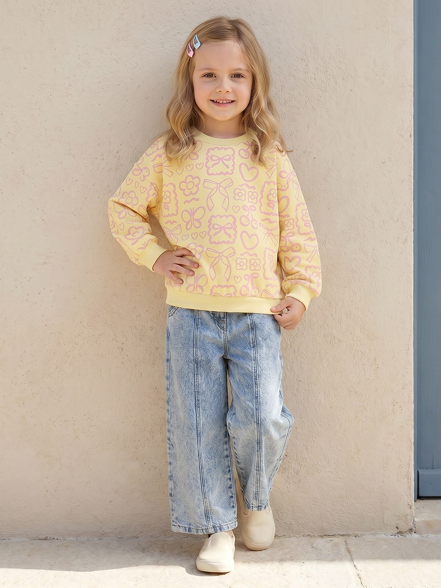 Butterfly Print Sweatshirt with Long Sleeves