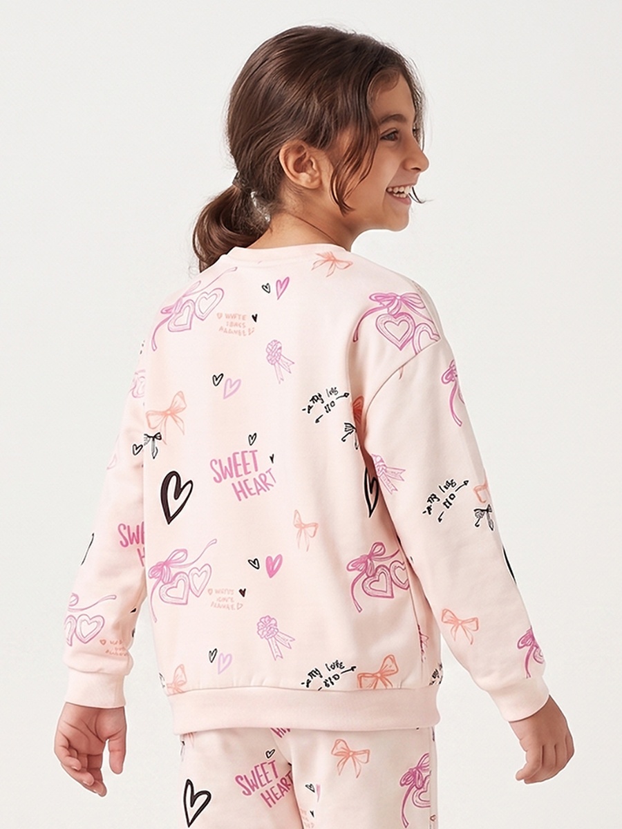 Heart Print Sweatshirt with Long Sleeves