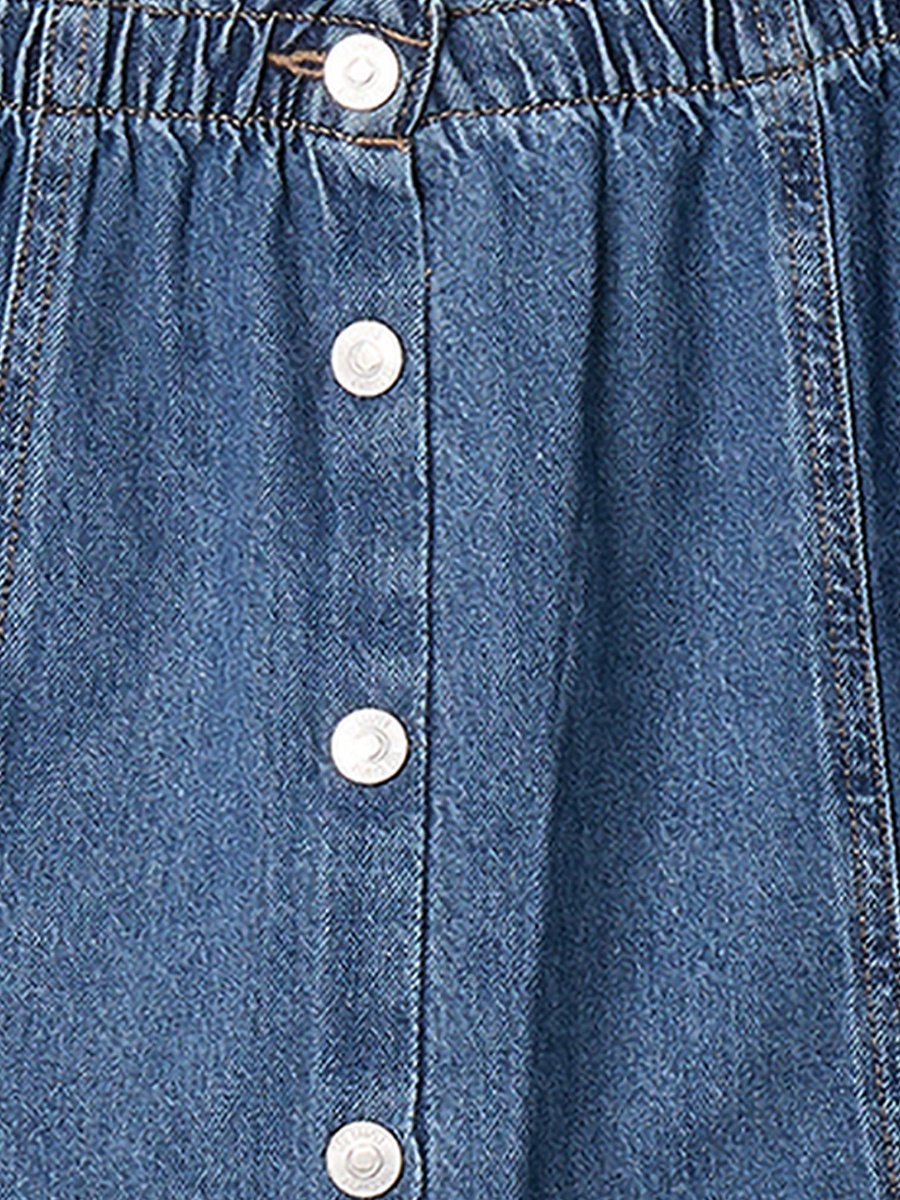 Knee Length Denim Skirt with Scalloped Hem
