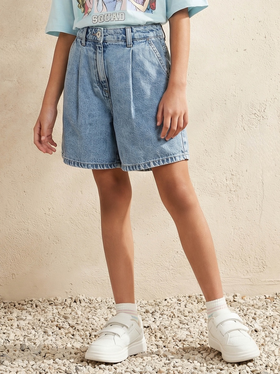 Knee Length Denim Shorts with Pockets