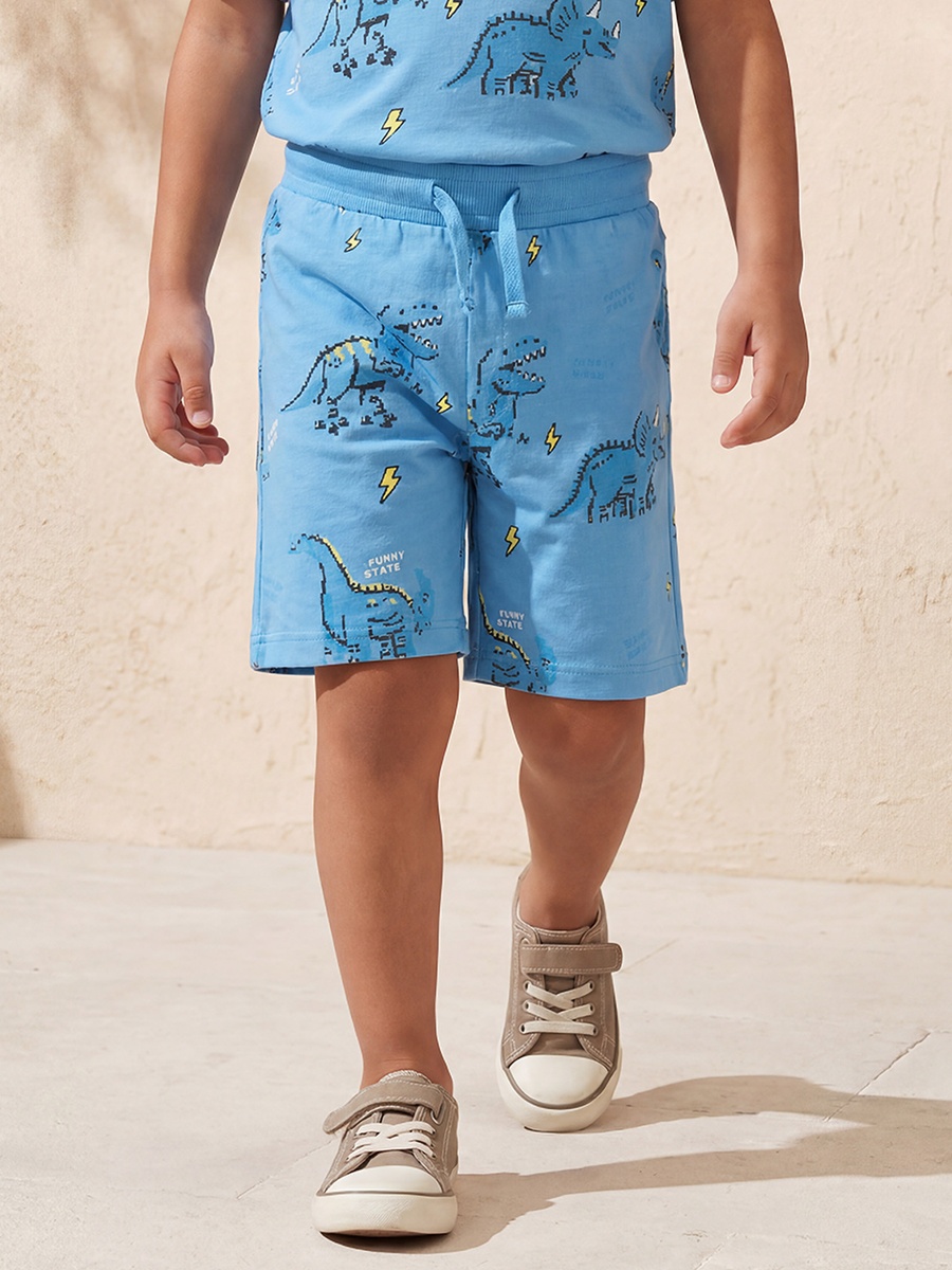 Knee Length Elasticated Shorts with Dinosaur Print