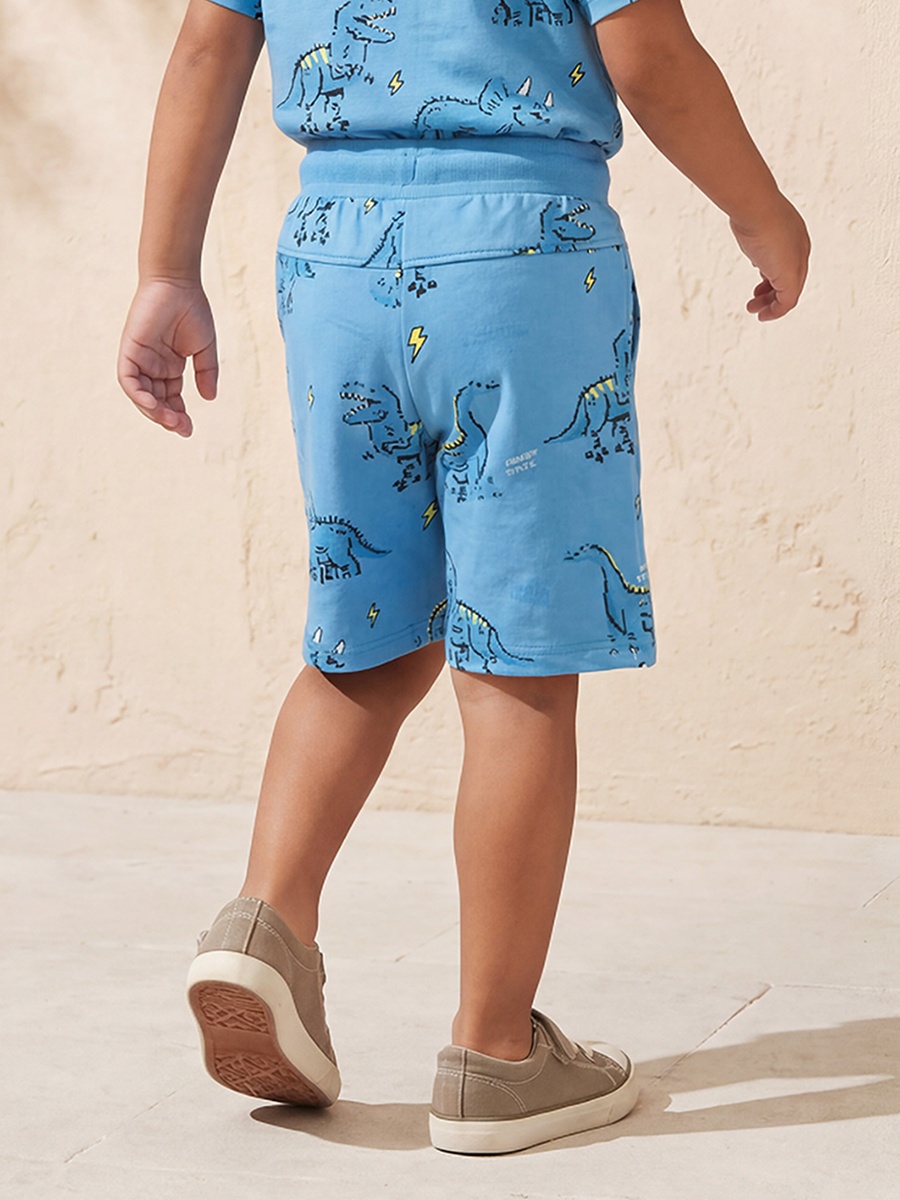 Knee Length Elasticated Shorts with Dinosaur Print