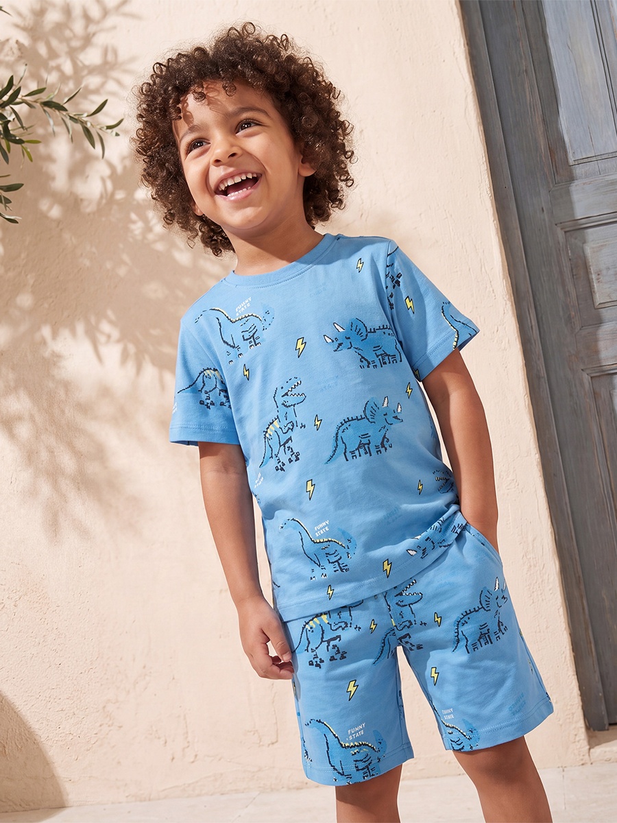 Knee Length Elasticated Shorts with Dinosaur Print