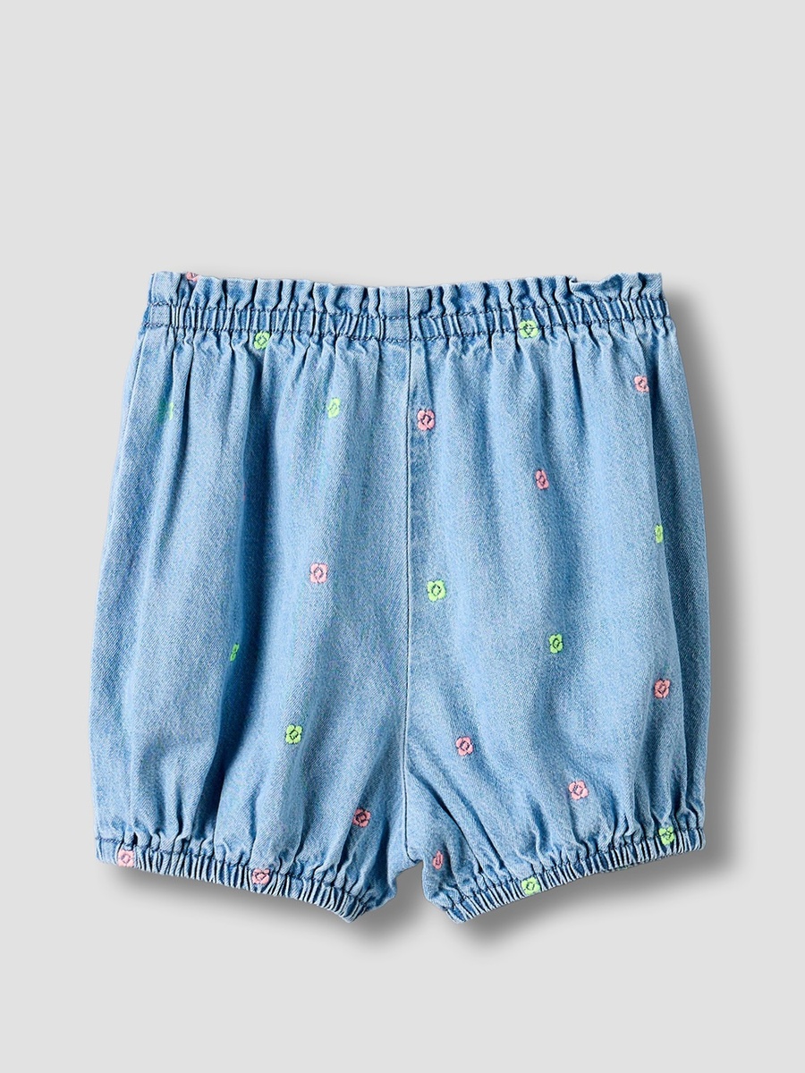 Knee Length Elasticated Waist Shorts with Floral Embroidery