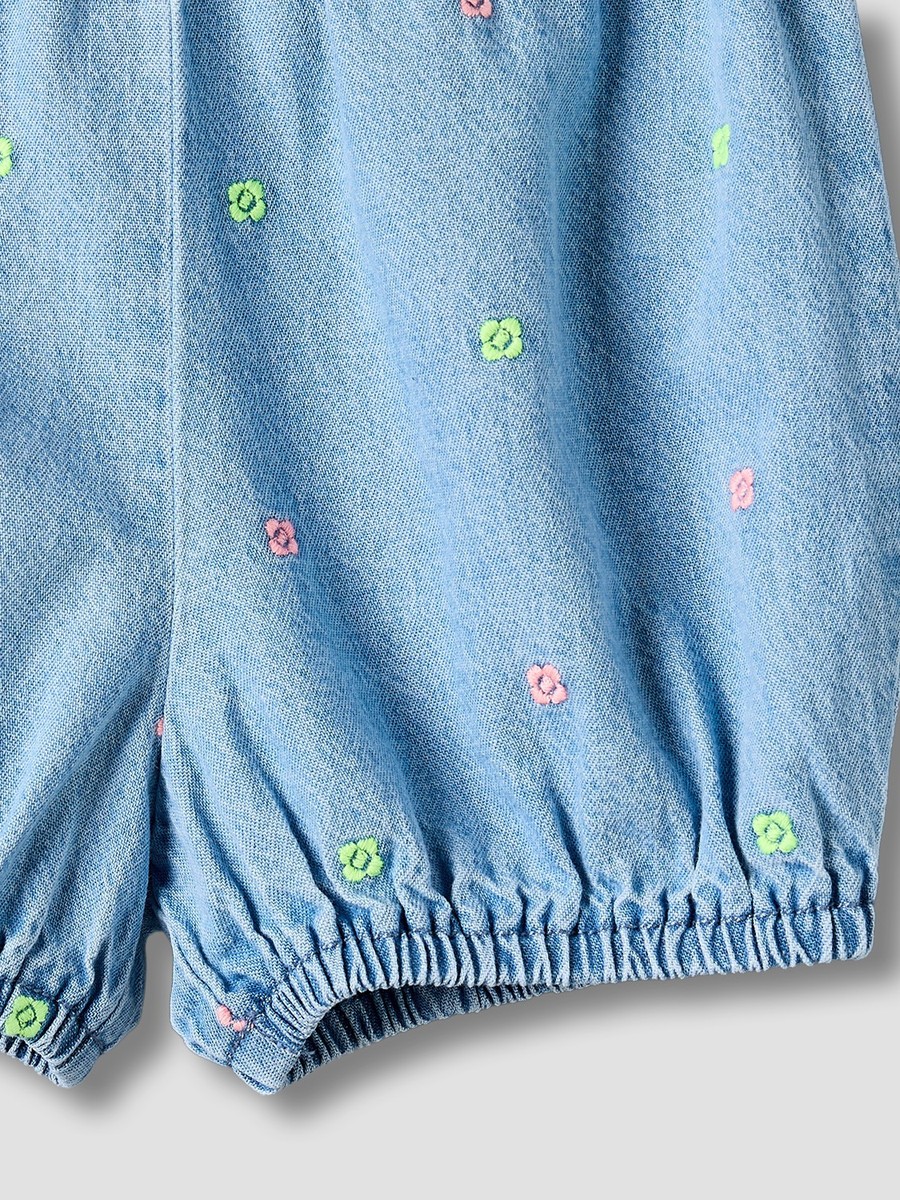 Knee Length Elasticated Waist Shorts with Floral Embroidery