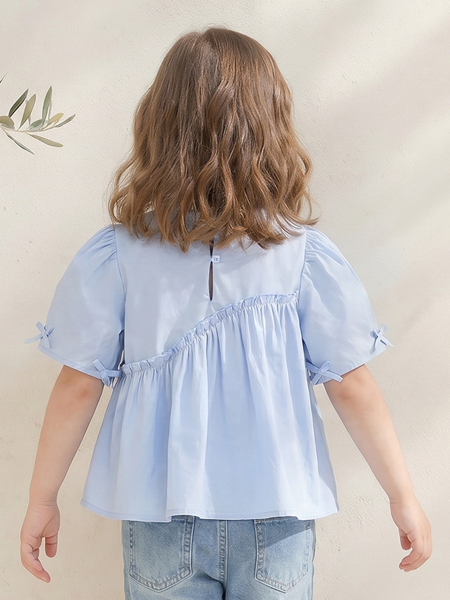 Round Neck Short Sleeves Top with Ruffle Detail