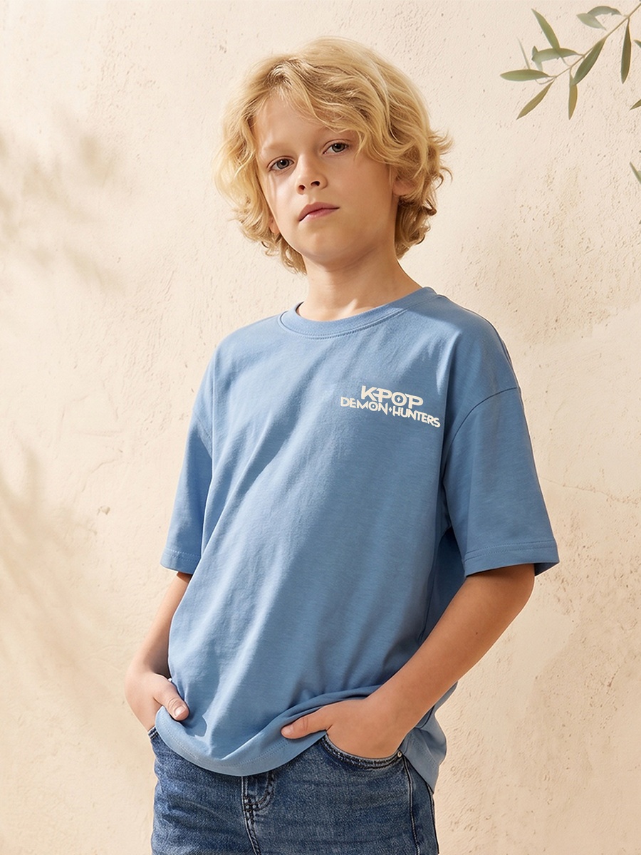Crew Neck Short Sleeves T-Shirt with KPop Demon Hunters Print