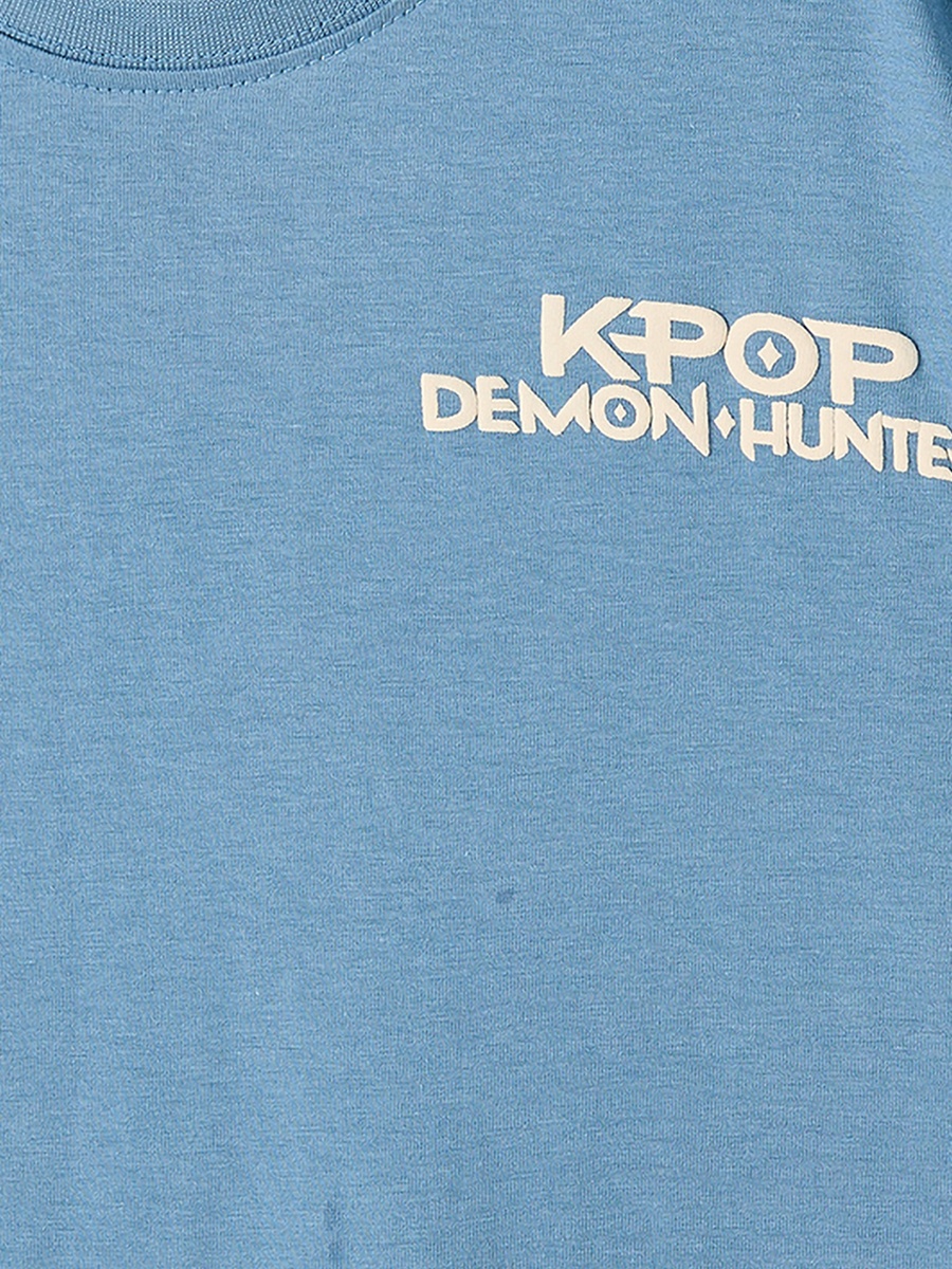 Crew Neck Short Sleeves T-Shirt with KPop Demon Hunters Print