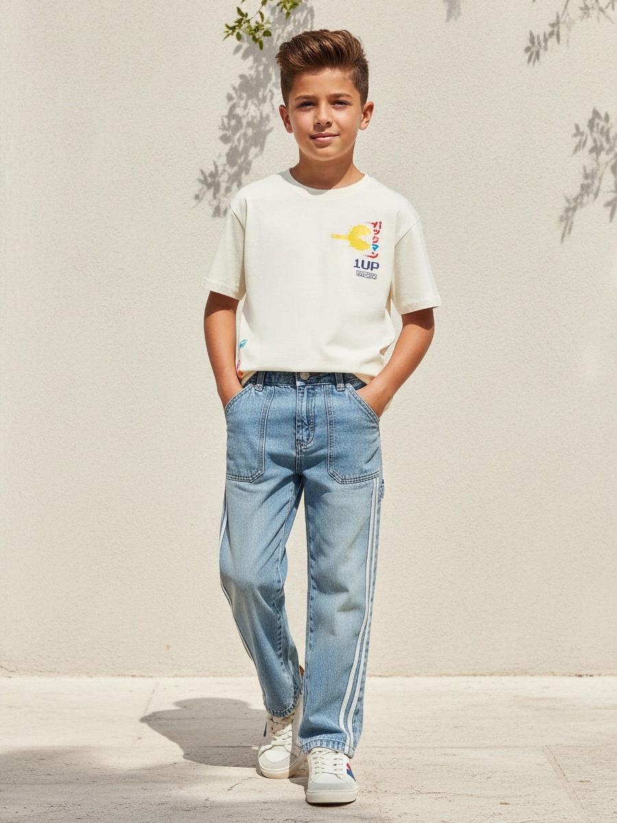 Crew Neck Short Sleeves T-Shirt with Pac-Man Print