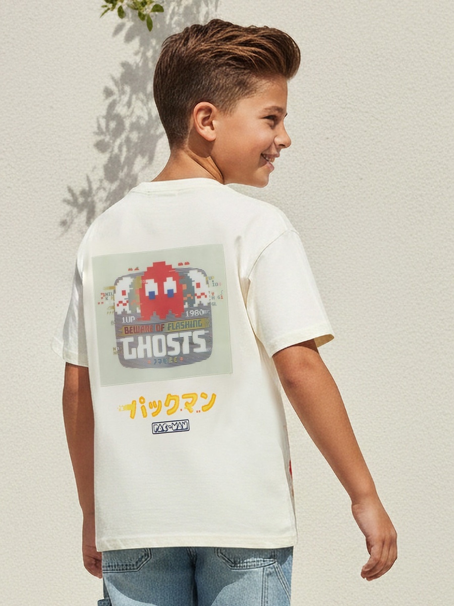 Crew Neck Short Sleeves T-Shirt with Pac-Man Print