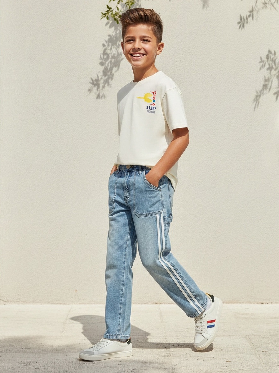 Crew Neck Short Sleeves T-Shirt with Pac-Man Print