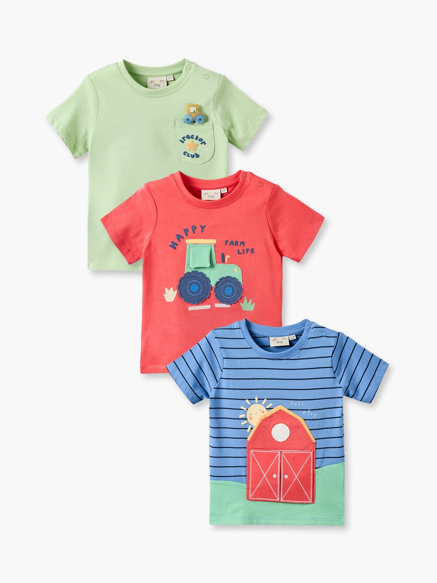 Pack of 3 Crew Neck Short Sleeves T-Shirt with Farm Print