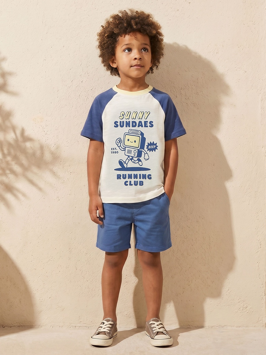 Crew Neck Short Sleeves T-Shirt with Robot Print