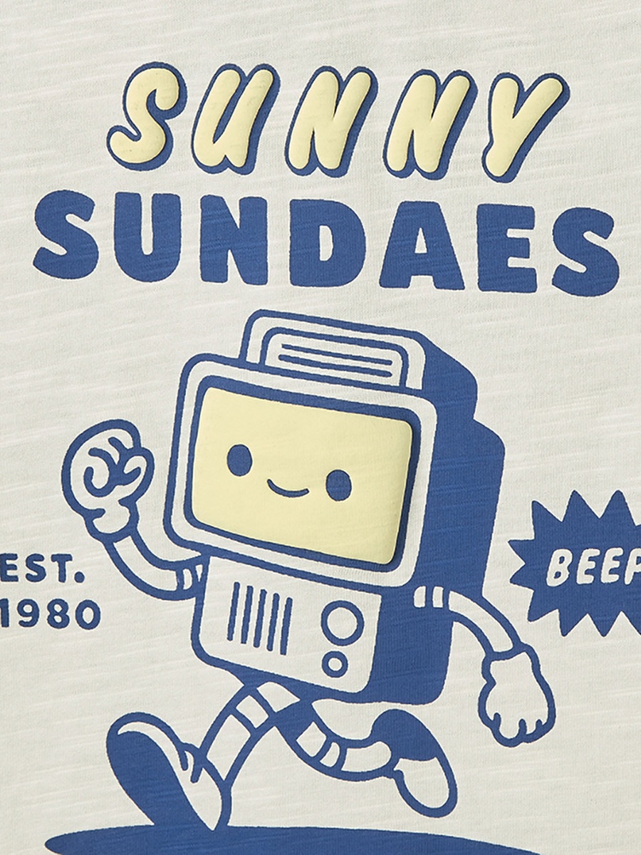 Crew Neck Short Sleeves T-Shirt with Robot Print