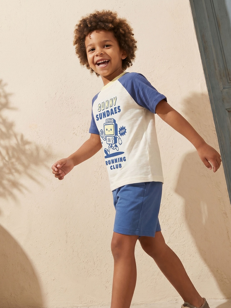 Crew Neck Short Sleeves T-Shirt with Robot Print
