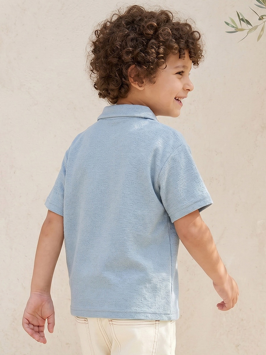 Collared Short Sleeves T-Shirt with Textured Design