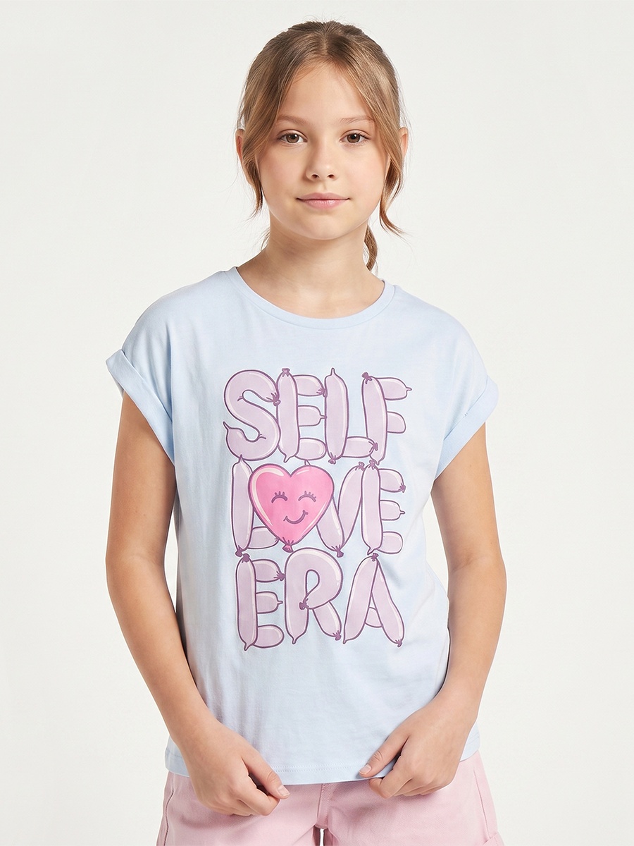 Round Neck Short Sleeve T-Shirt with Slogan Print