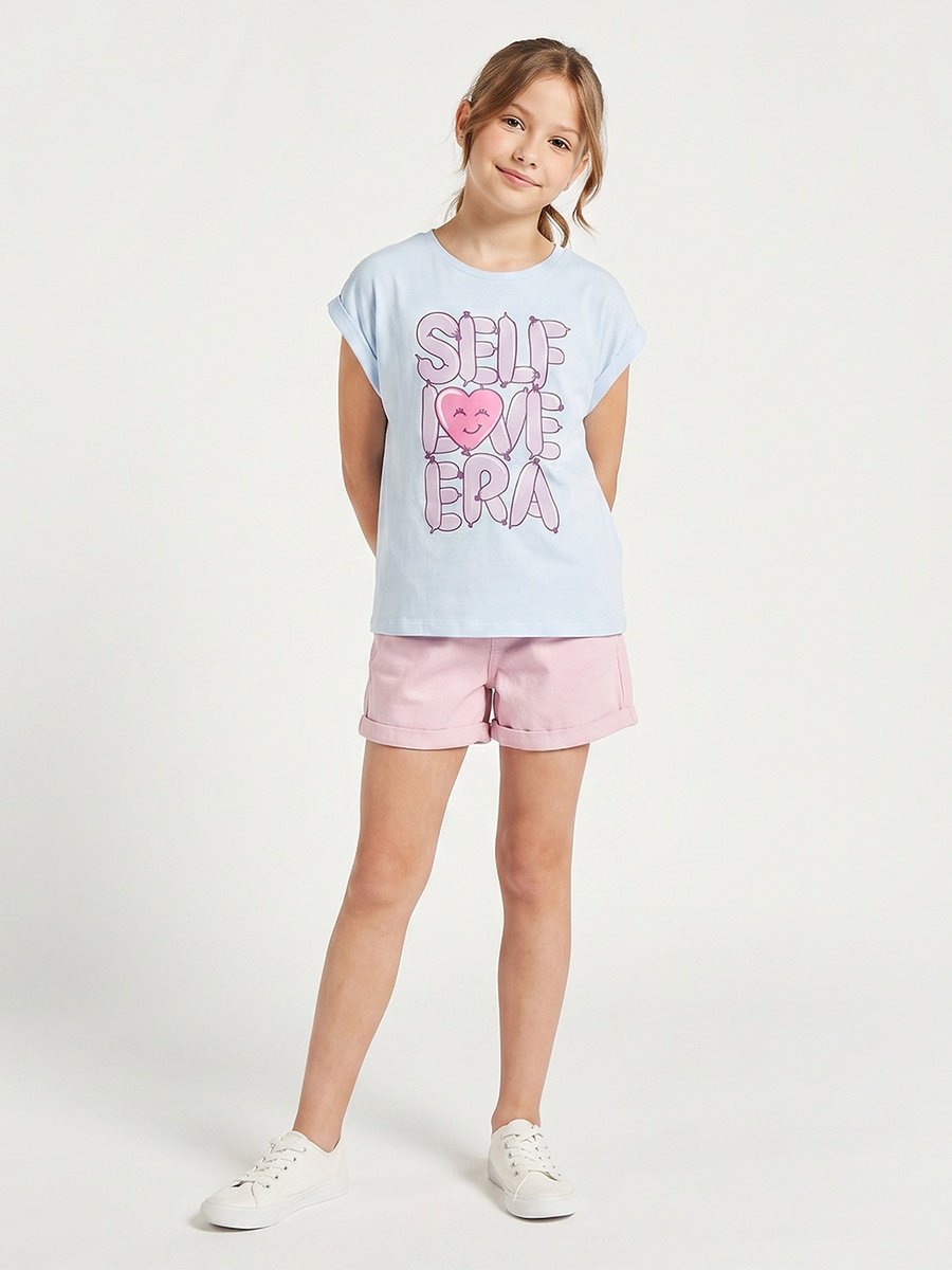 Round Neck Short Sleeve T-Shirt with Slogan Print