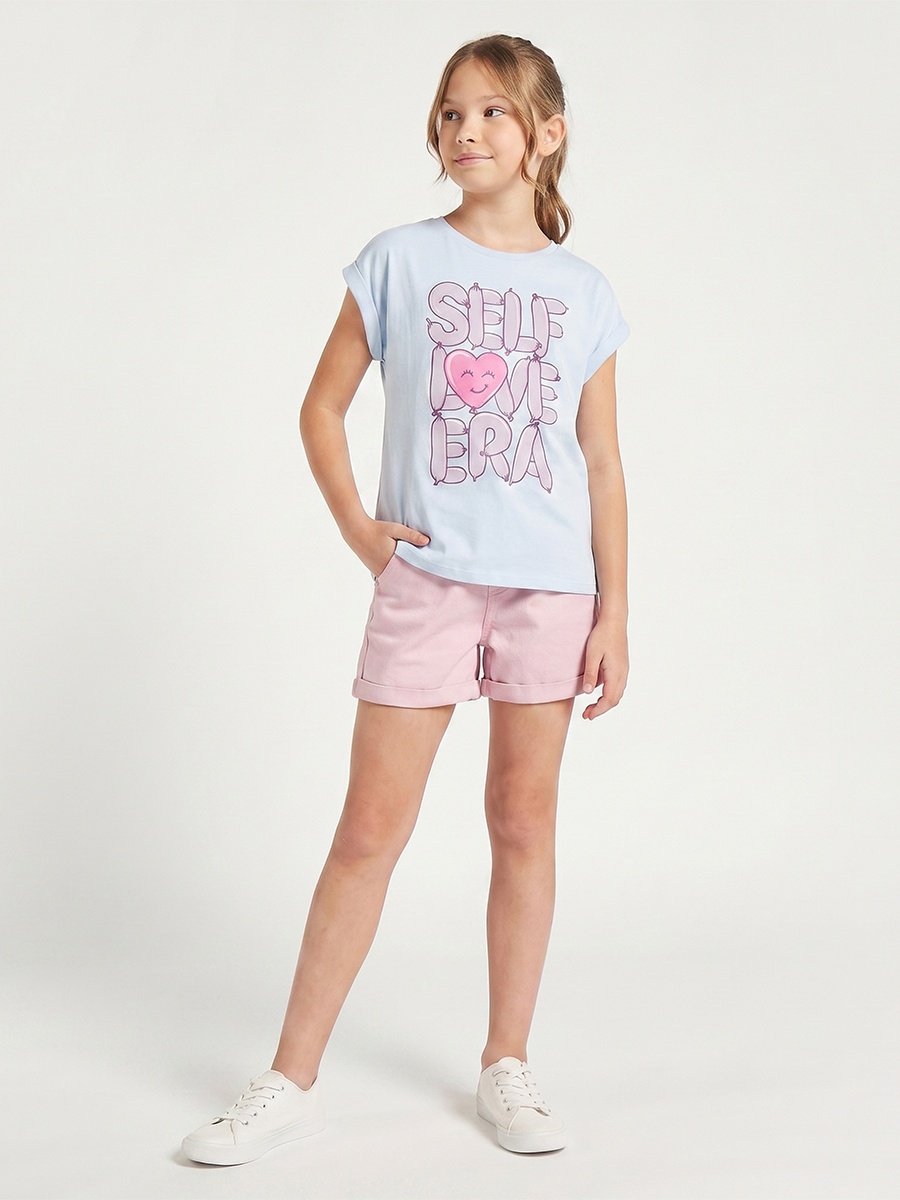 Round Neck Short Sleeve T-Shirt with Slogan Print