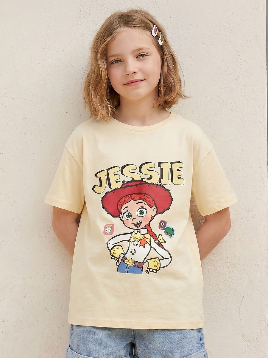 Round Neck Short Sleeves T-Shirt with Stitch Print