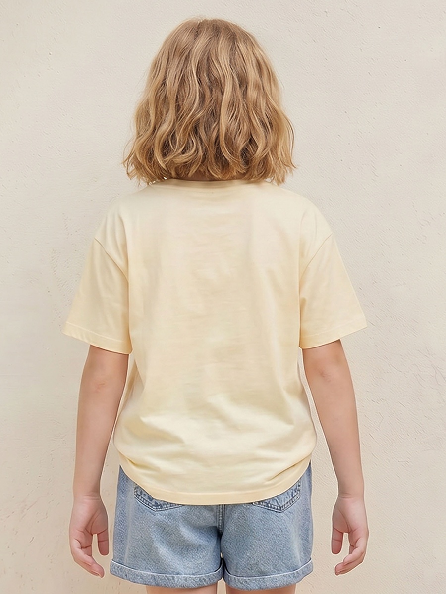 Round Neck Short Sleeves T-Shirt with Stitch Print